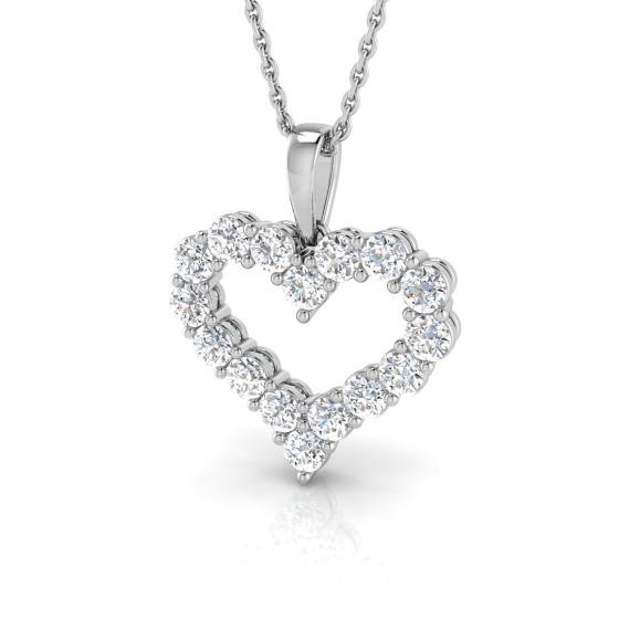 0.99ct VVS/E-F Lab Grown Round Cut Diamond 18Inches Heart Pendant in 9k White Gold