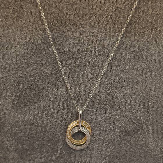 0.13ct VS/E-F Natural Round Diamond 16Inches Designer Pendant in 18k White/Yellow gold