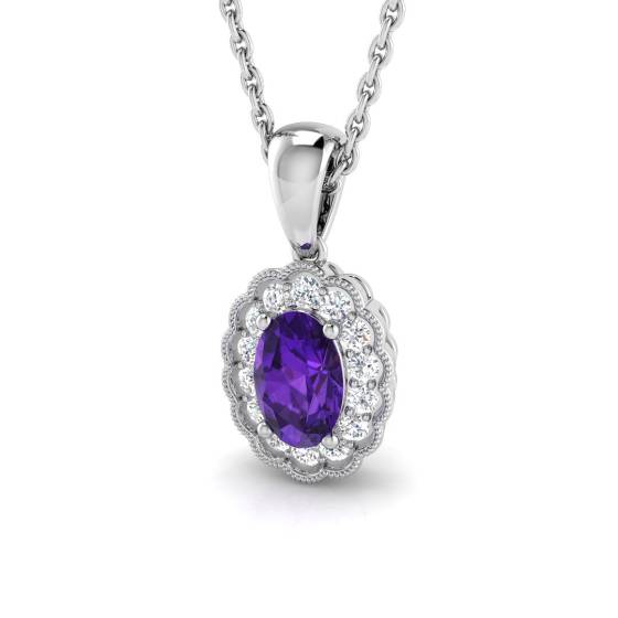 0,56 ct VS/E-F Ovalschliff Amethyst-Edelstein-Halo-Anhänger