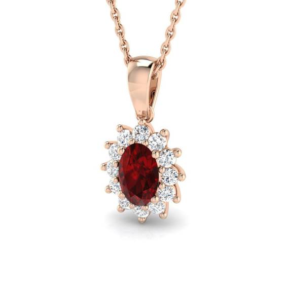 1.12ct VS/E-F Oval Cut Ruby Gemstone Pendant in 18k Rose Gold