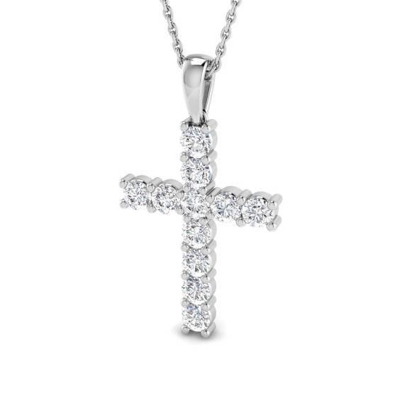 1.01ct VVS/D-E Lab Grown Round Diamond Cross Pendant in 9k White Gold