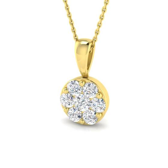 1.01ct VVS/E-F Lab Grown Round Cut Diamond Cluster Pendant in 9k Yellow Gold