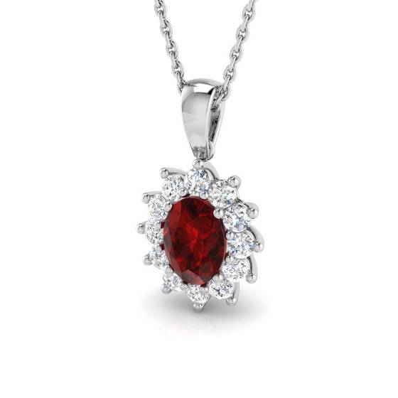 1.32ct Oval Cut Ruby Gemstone Halo Pendant in 9k White Gold