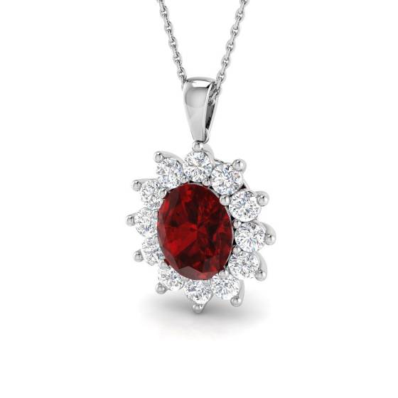 4.62ct Oval Cut Ruby Gemstone and Labgrown Diamond Halo Pendant in 9k White Gold