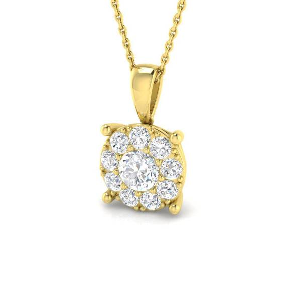 0.94ct VVS/E-F Lab Grown Round Cut Diamond Cluster Pendant in 9k Yellow Gold