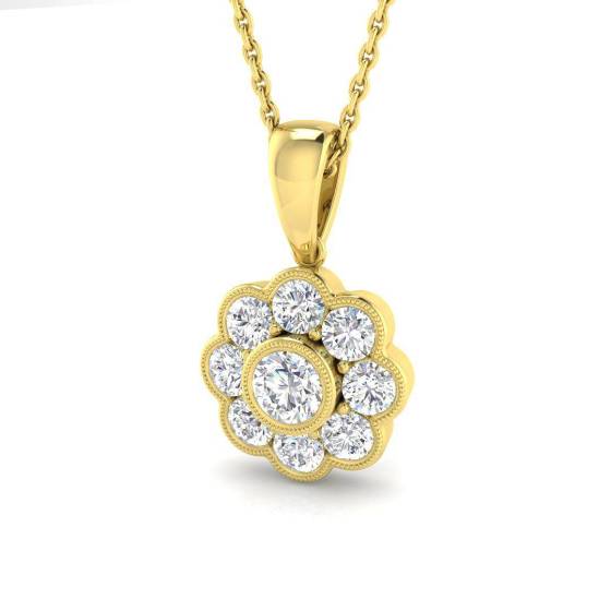 1.03ct VVS/E-F Lab Grown Round Cut Diamond 18Inches Flower Cluster Pendant in 9k Yellow Gold