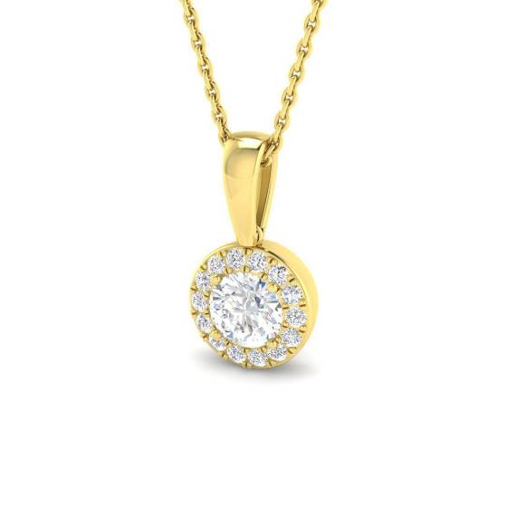 0.66ct VVS/D-E Lab Grown Round Cut Diamond Halo Pendant in 9k Yellow Gold