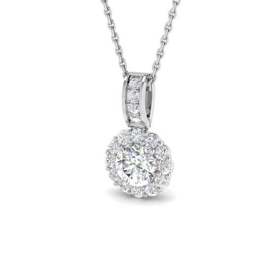 0.76ct VVS/D-E Lab Grown Round Cut Diamond Halo Pendant in 9k White Gold