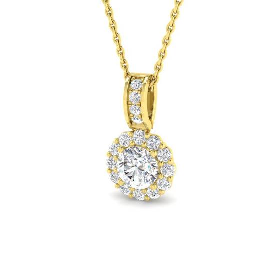 0.76ct VVS/D-E Lab Grown Round Cut Diamond Halo Pendant in 9k Yellow Gold