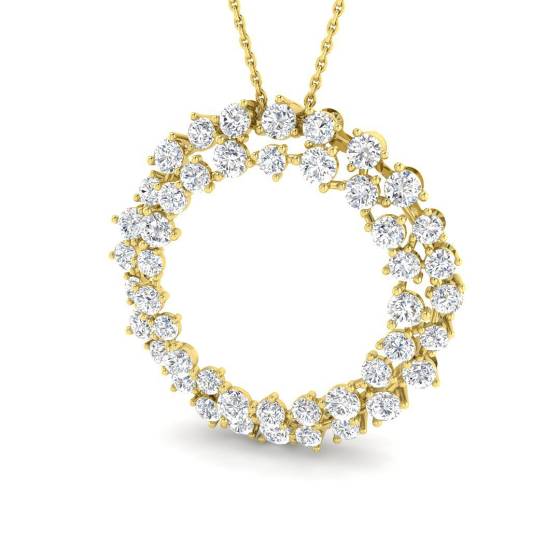 3.06ct VVS/E-F Lab Grown Round Cut Diamond Double Circle Of Life Pendant in 9k Yellow Gold