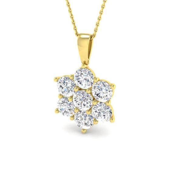 4.80ct VVS/D-E Lab Grown Round Cut Diamond Flower Cluster Pendant in 9k Yellow Gold