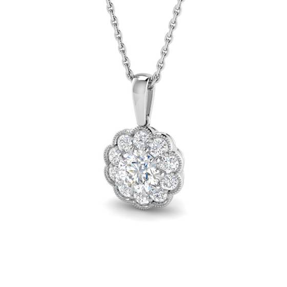0.80ct VVS/D-E Lab Grown Round Cut Diamond Flower Cluster Pendant in 9k White Gold