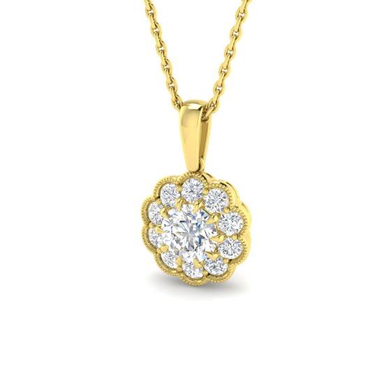 0.80ct VVS/D-E Lab Grown Round Cut Diamond Flower Cluster Pendant in 9k Yellow Gold