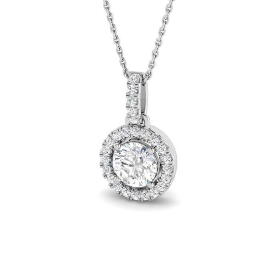 1.31ct VVS/D-E Lab Grown Round Diamond Halo Pendant in 9k White Gold