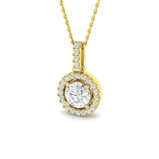 1.31ct VVS/D-E Lab Grown Round Cut Diamond Halo Pendant in 9k Yellow Gold