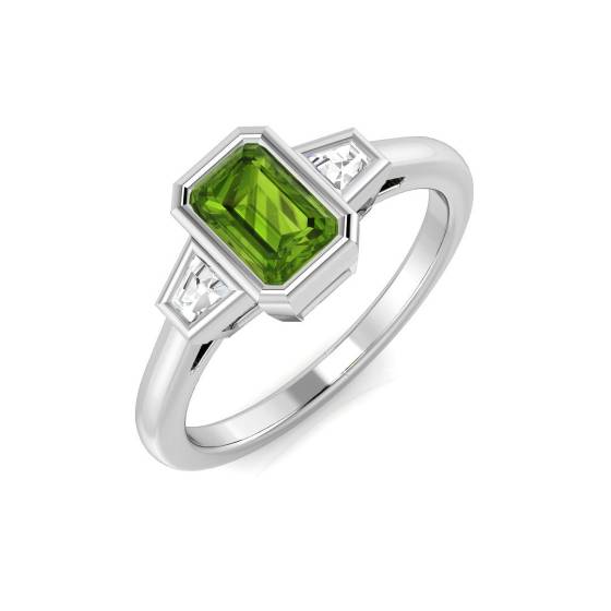 Ring mit smaragdgeschliffenem Peridot-Edelstein in Zargenfassung