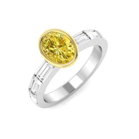 Ovaler Ring mit gelbem Diamanten in Lünettenfassung und Schulterfassung