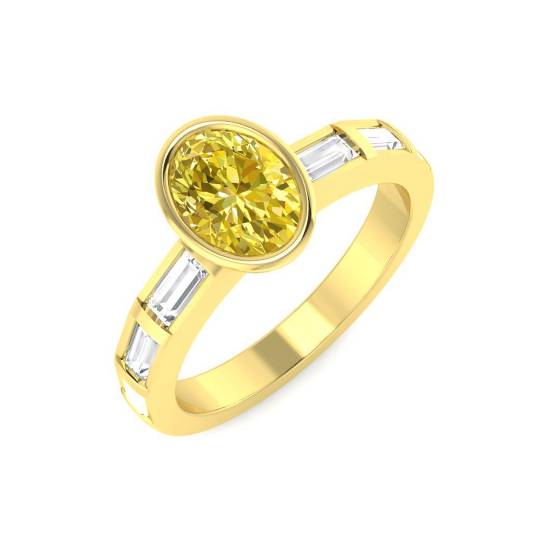 Ovaler Ring mit gelbem Diamanten in Lünettenfassung und Schulterfassung