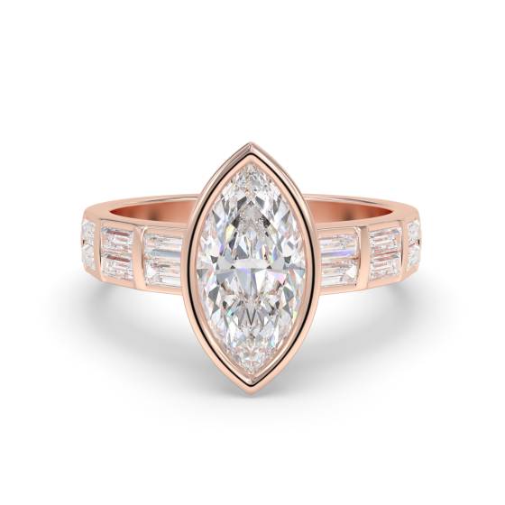 Verlobungsring mit Marquise- und Baguette-Fassung