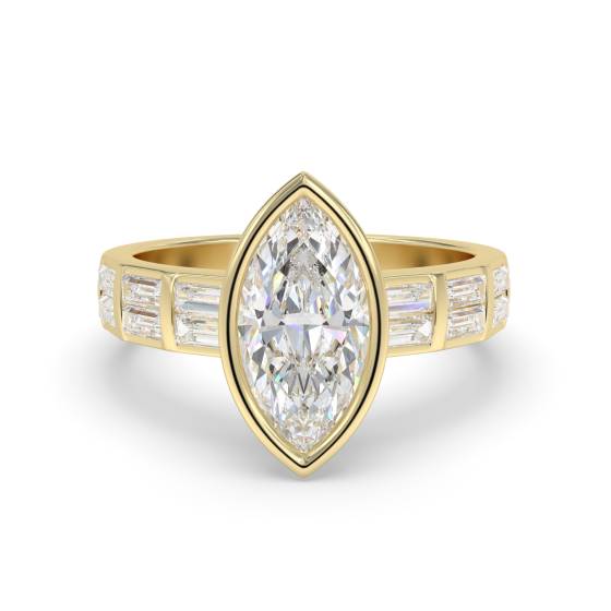 Verlobungsring mit Marquise- und Baguette-Fassung