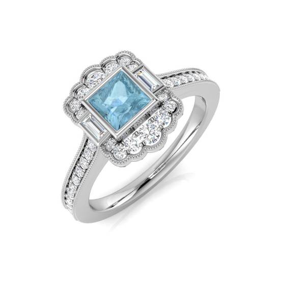 Ring mit Aquamarin im Prinzessschliff und Zargenfassung
