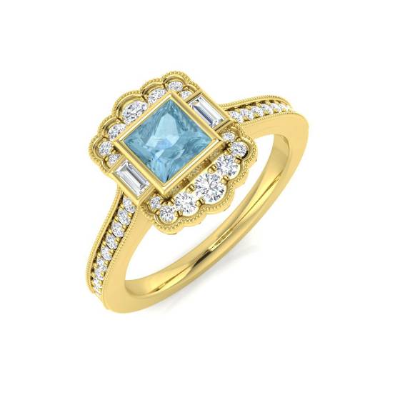 Ring mit Aquamarin im Prinzessschliff und Zargenfassung