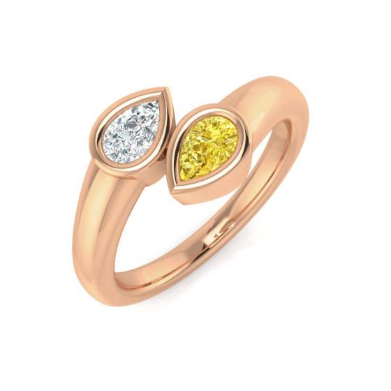 Toi Et Moi Ring mit 2 Steinen, Birnenförmiger gelber Diamant im Lünettenfassung