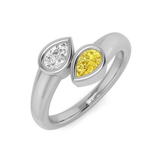 Toi Et Moi Ring mit 2 Steinen, Birnenförmiger gelber Diamant im Lünettenfassung