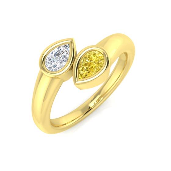 Toi Et Moi Ring mit 2 Steinen, Birnenförmiger gelber Diamant im Lünettenfassung