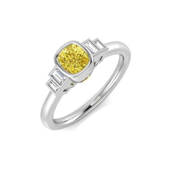 Ring mit kissenförmigem gelbem Diamanten im Zargenfassung
