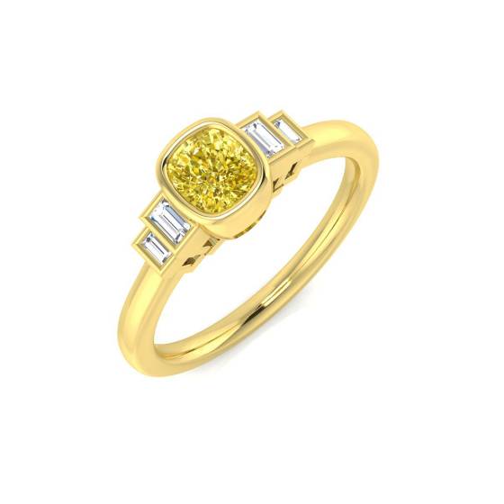 Ring mit kissenförmigem gelbem Diamanten im Zargenfassung