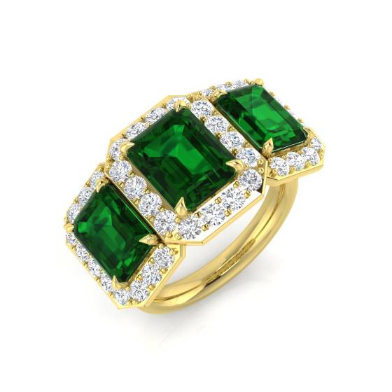 7.00ct VS/E-F Green Emerald Gemstone Halo Ring in 18k Yellow Gold