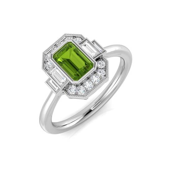Ring mit smaragdgeschliffenem Peridot-Edelstein in Zargenfassung