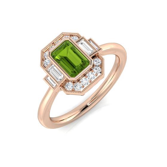 Ring mit smaragdgeschliffenem Peridot-Edelstein in Zargenfassung