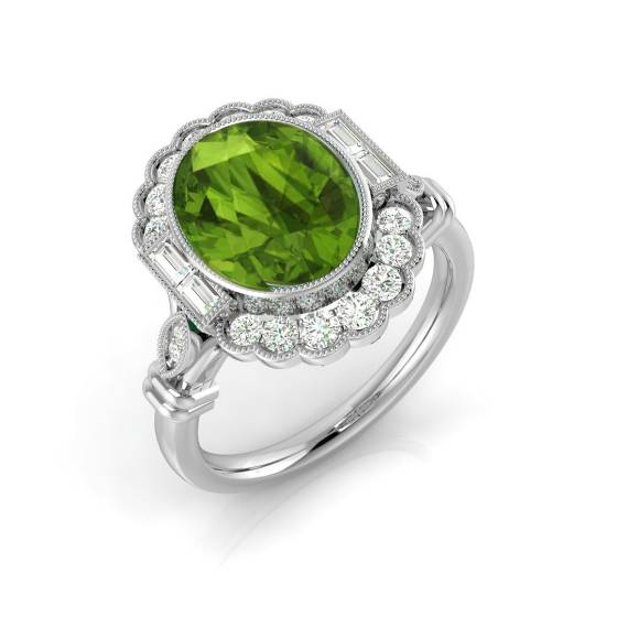 Ovaler Peridot-Edelsteinring in Zargenfassung