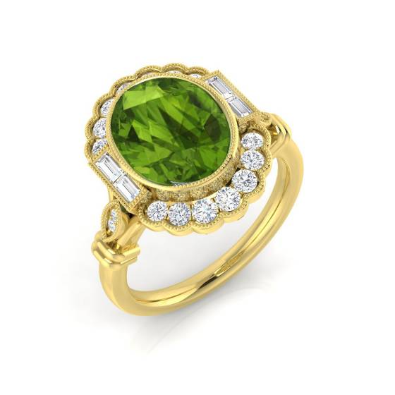 Ovaler Peridot-Edelsteinring in Zargenfassung