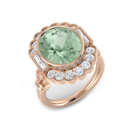 Ovaler grüner Amethyst-Edelsteinring mit Diamantfassung