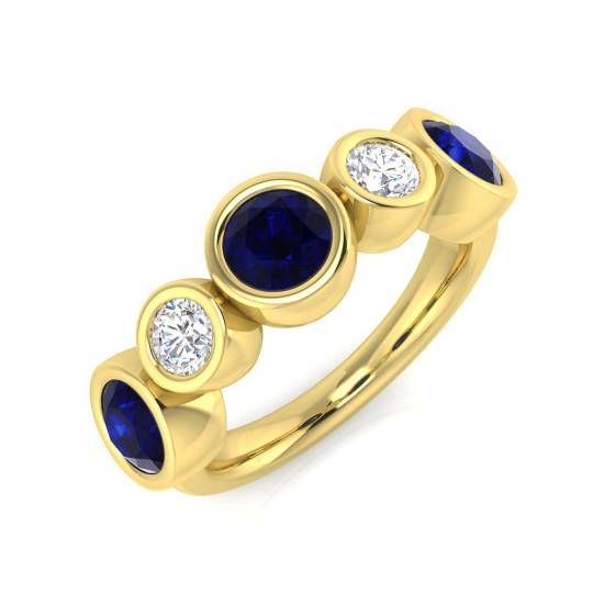 Ring mit rundem, blauem Saphir in Lünettenfassung