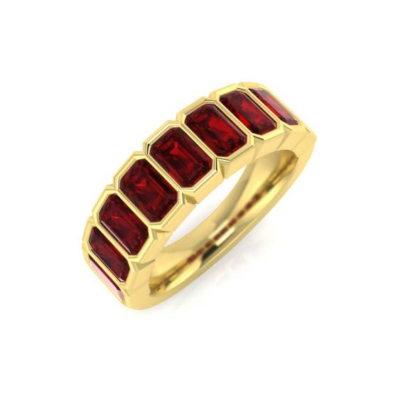 Ring mit smaragdgeschliffenem Rubin in Zargenfassung