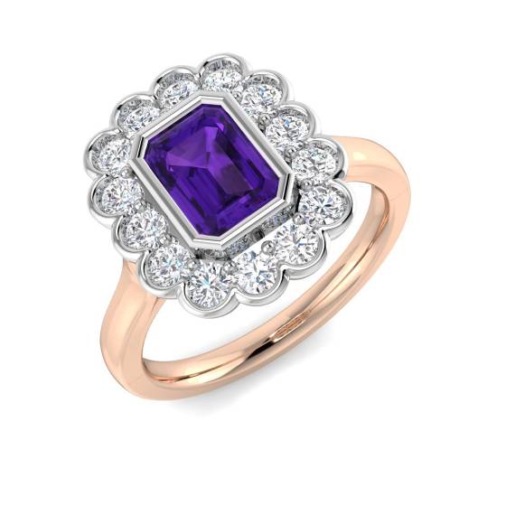 Ring mit smaragdgeschliffenem Amethyst-Edelstein in Zargenfassung