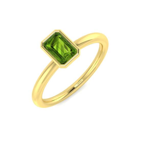 Ring mit smaragdgeschliffenem Peridot-Edelstein in Zargenfassung
