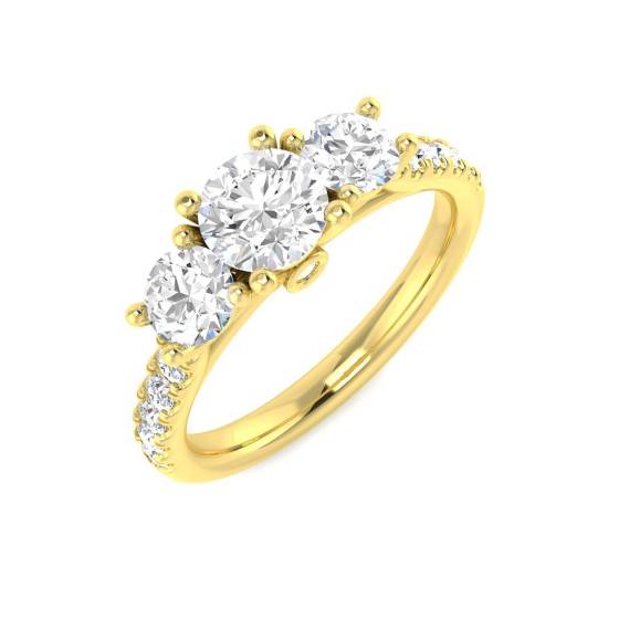 1.53ct VVS/D-E Lab Grown Round Cut Diamond Trilogy Shoulder Set Ring in 9k Yellow Gold