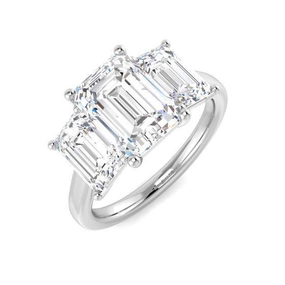 5.31ct VS2/E Lab Grown Emerald Cut Diamond Trilogy Ring in 9k White Gold