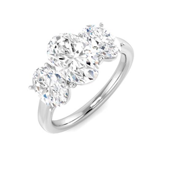 2.98ct VVS2/D Lab Grown Oval Cut Diamond Trilogy Ring in 9k White Gold