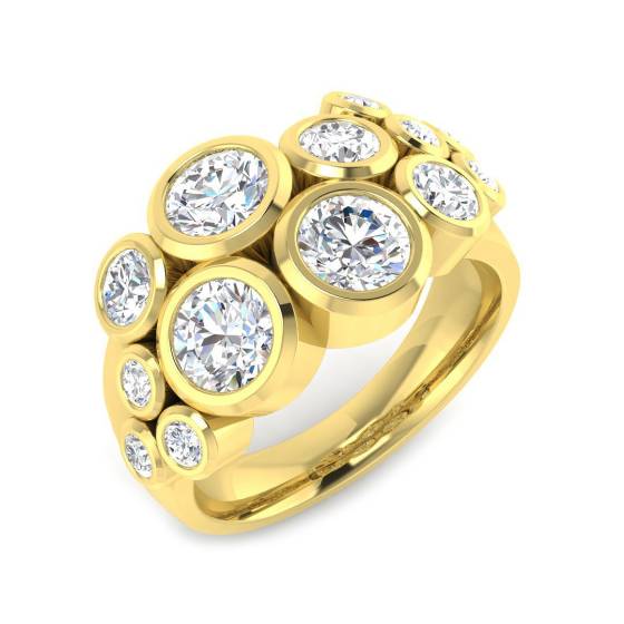 2.52ct VVS/D-E Lab Grown Round Cut Diamond Bubble Ring in 9k Yellow Gold
