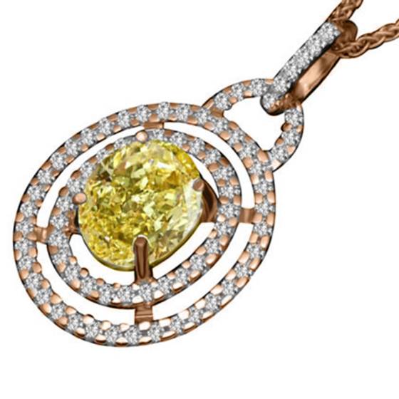 Anhänger mit ovalem, gelbem Diamanten und Halo-Fassung