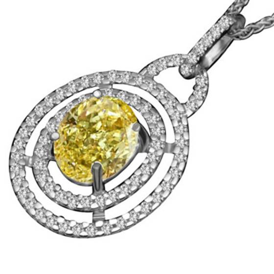 Anhänger mit ovalem, gelbem Diamanten und Halo-Fassung