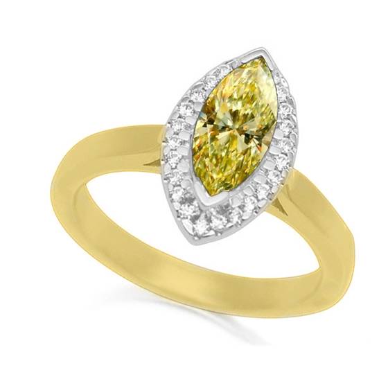 Ring mit ausgefallenem Marquise-Diamanten und einzelnem Halo-Schulterteil