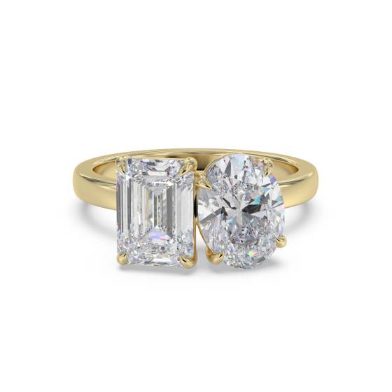 Smaragd- und Oval-Diamantring mit zwei Steinen