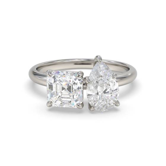 Asscher- und Birnenschliff-Zweistein-Diamantring